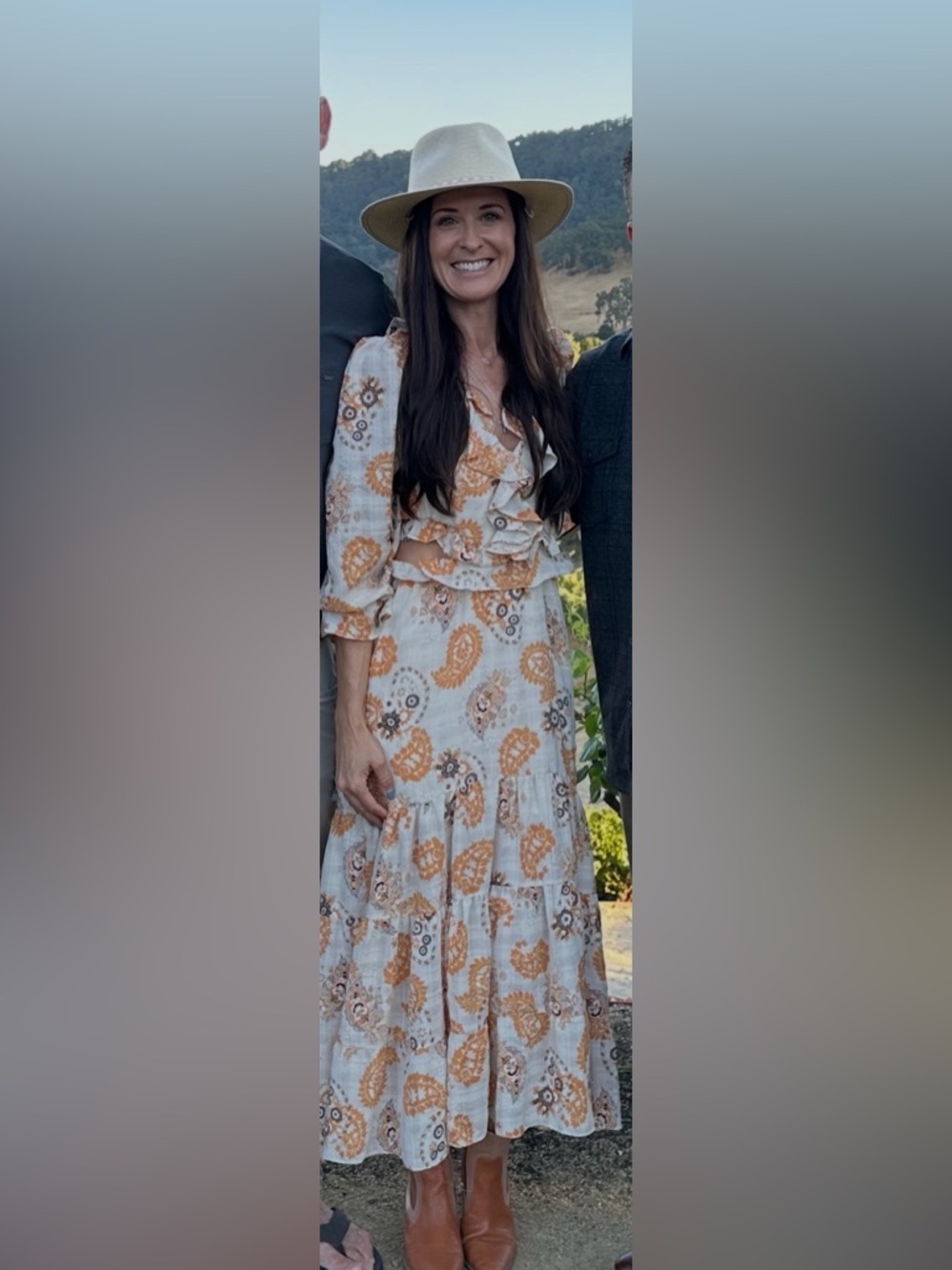 bishop + young Cream and Tan Printed Ruffle Maxi Dress 0133 - Picture 2 of 4